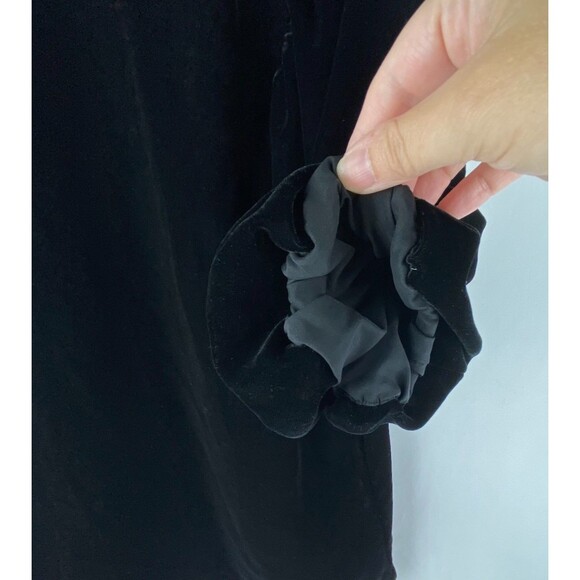 Gap Blouse Womens Medium Black Velvet Puff Sleeve Top Keyhole Ribbon Tie Holiday - Picture 7 of 12